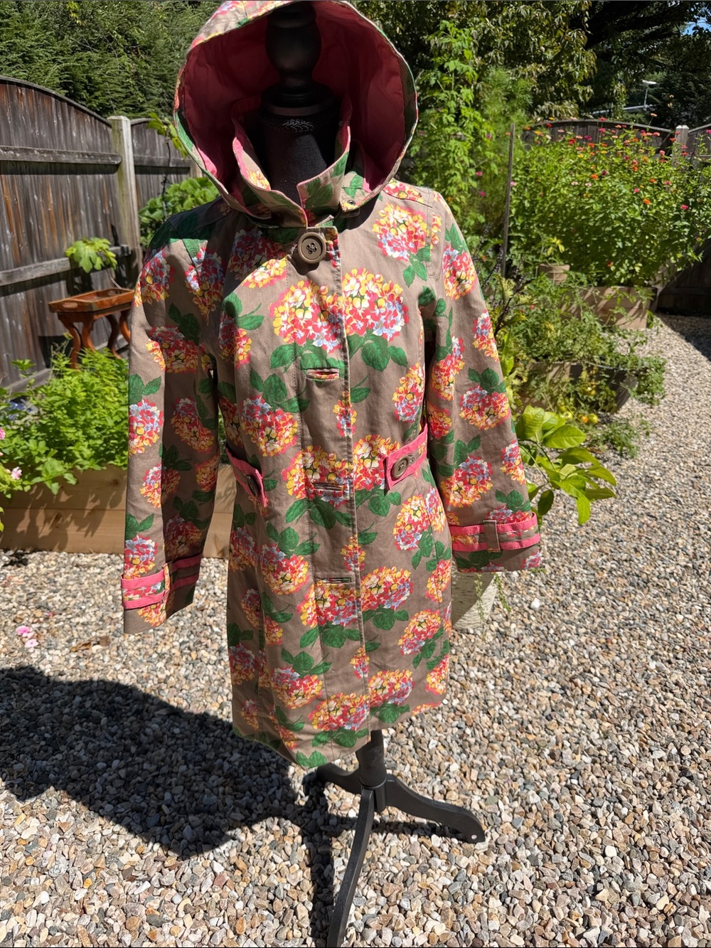 Boden Floral Hydrangea Hooded Cotton Coat US 6 UK 10 Pink Brown